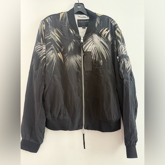 All Saints Harlow Neluwa Tropical Print 100% Silk Bomber Jacket Size L - Picture 2 of 6